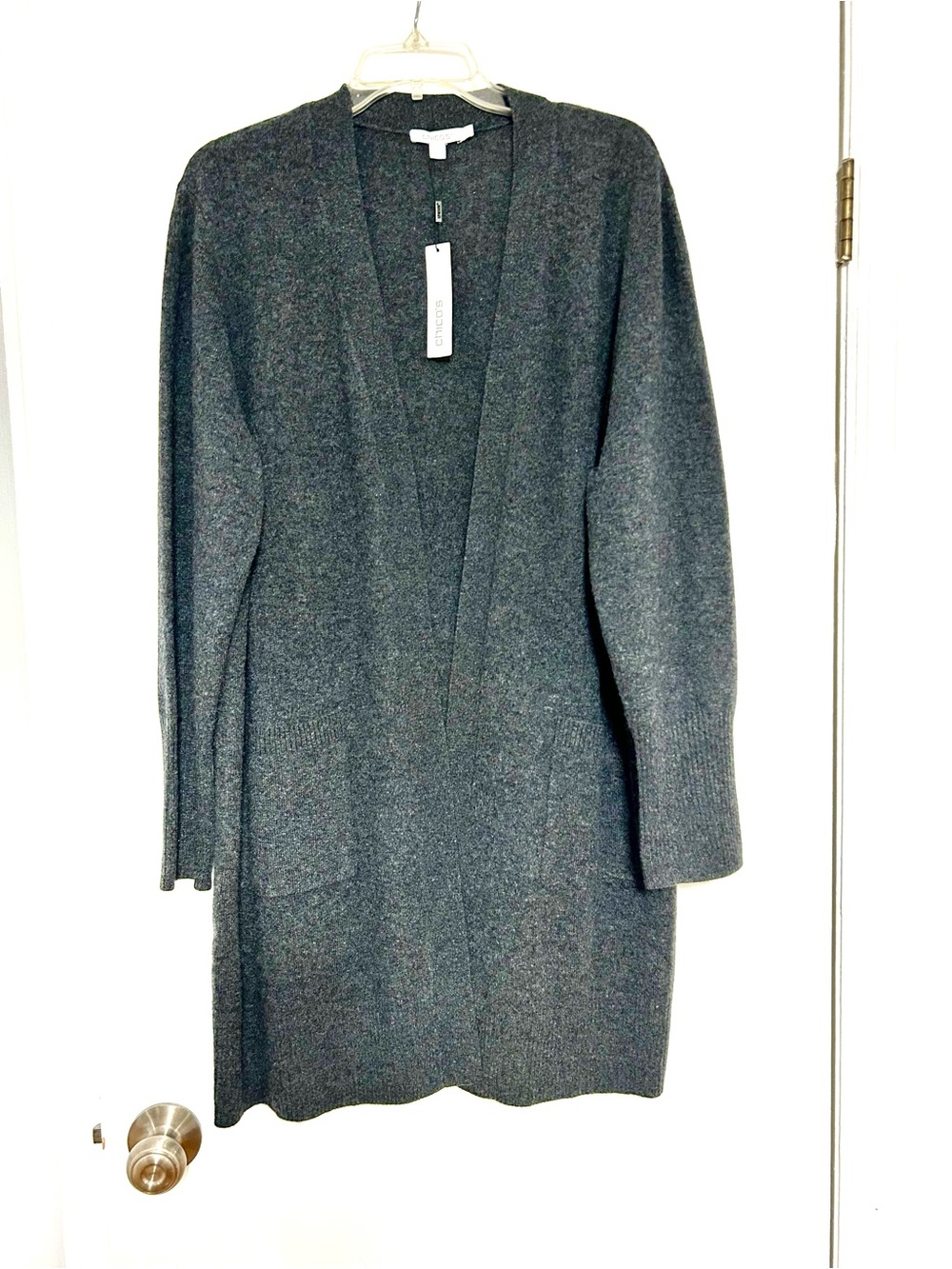 NEW Cashmere Chico's Women's Open Front Gray Knit Cardigan